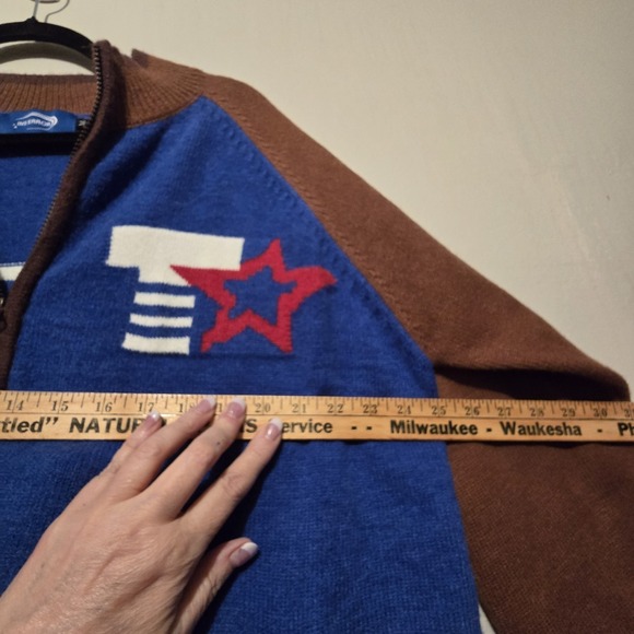 Ins Error Graphic Cardigan Sweater Men's Size MED Blue Brown Last Episode Heavy - Picture 8 of 11